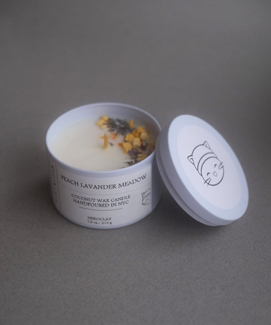 Peach Lavender Meadow - Hand-Poured Coconut Candle with Lid