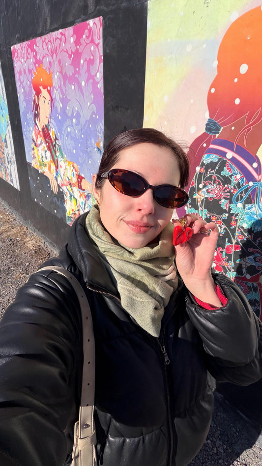 Handmade Modernist Red Heart Worry Stone Keychain