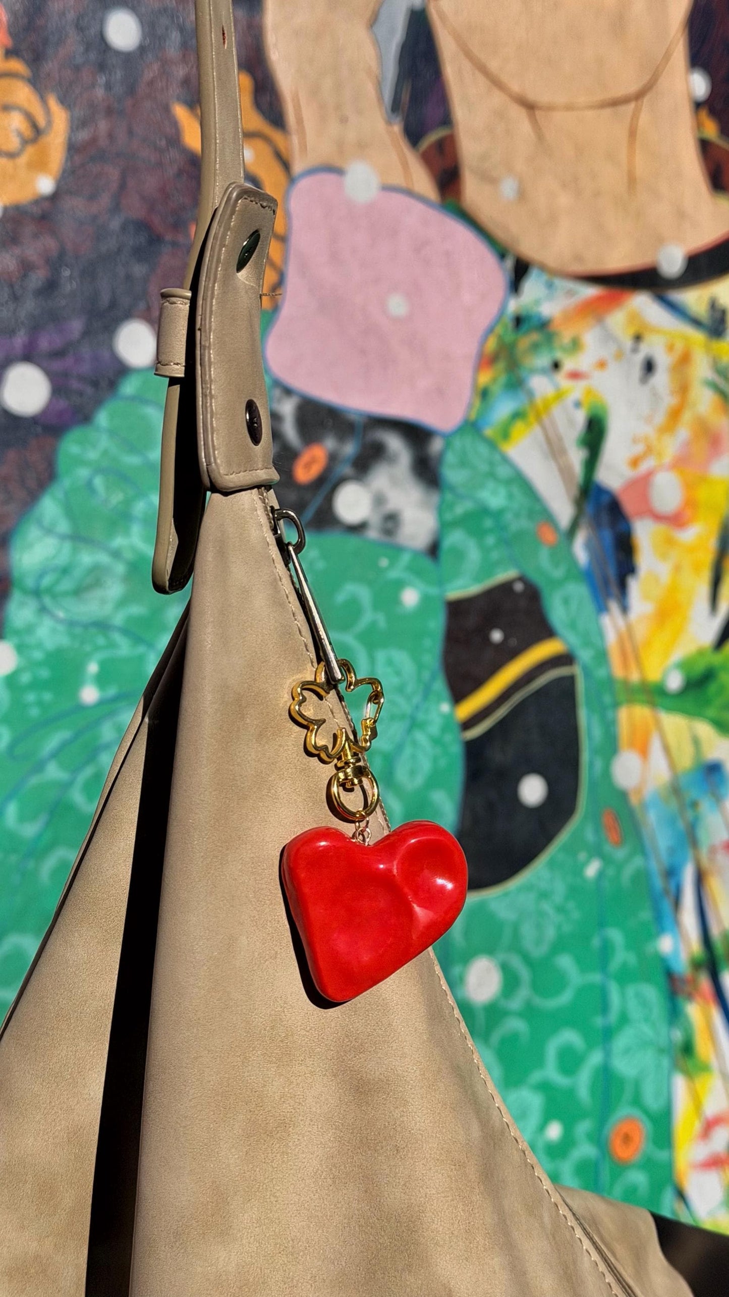 Handmade Modernist Red Heart Worry Stone Keychain