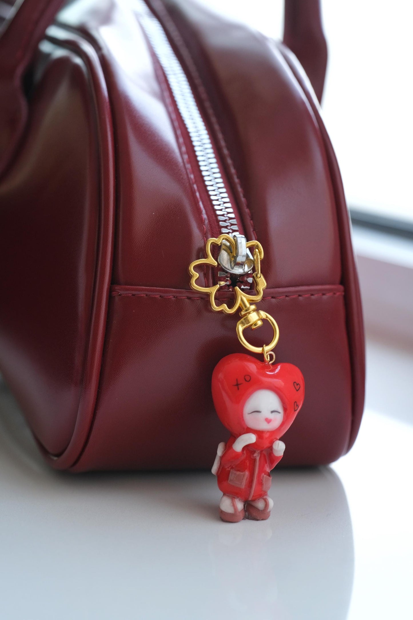 Handmade Kittie in Red Heart Costume Keychain