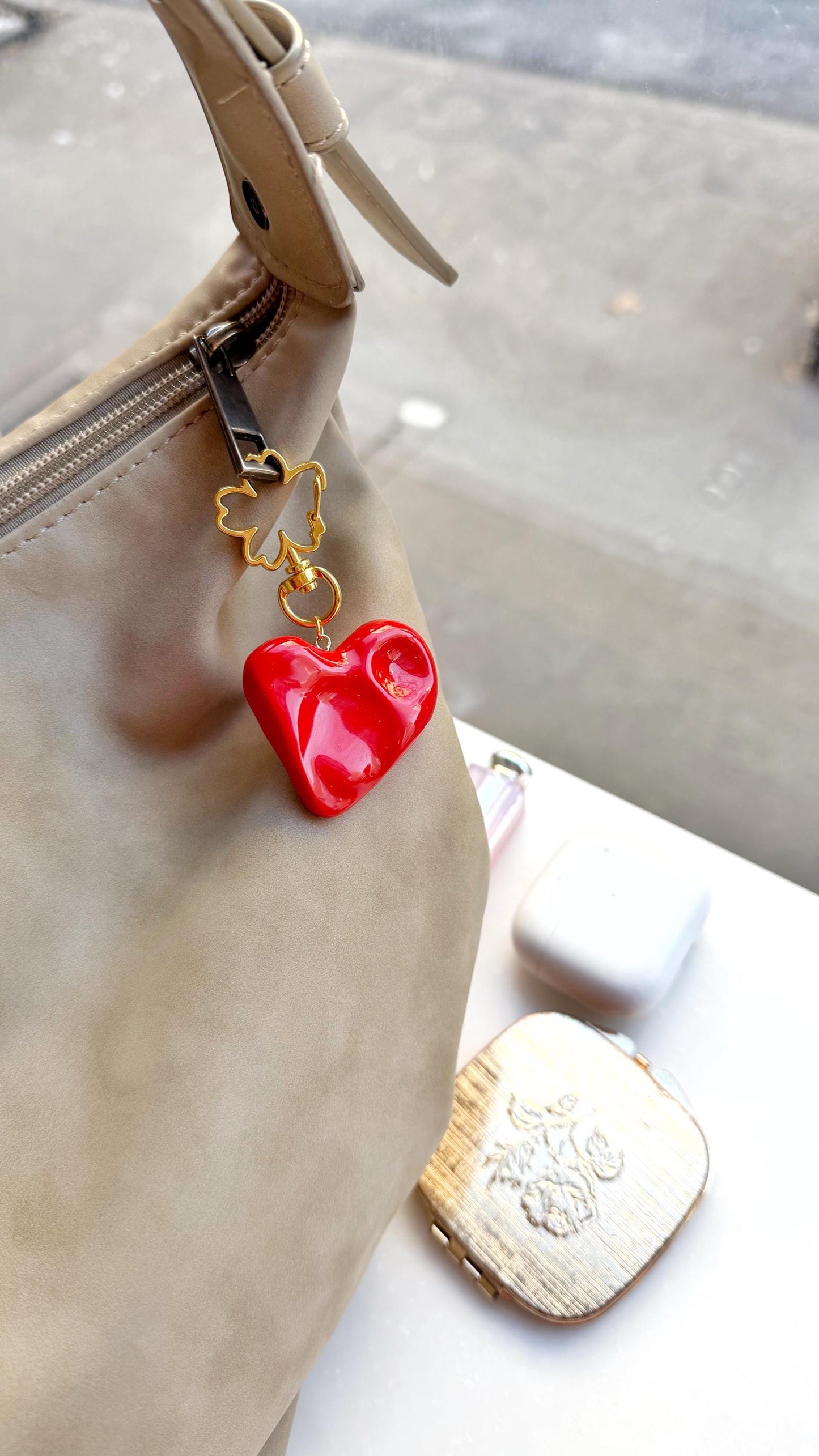 Handmade Modernist Red Heart Worry Stone Keychain