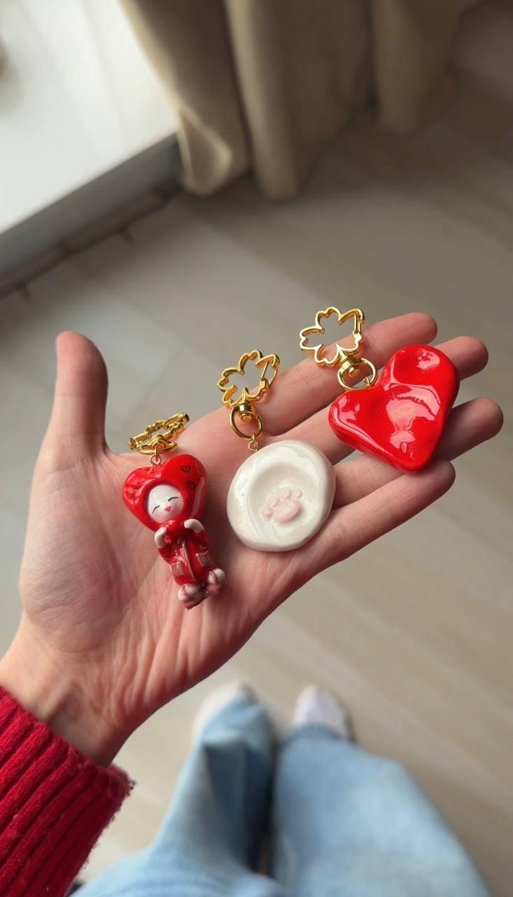 Handmade Kittie in Red Heart Costume Keychain
