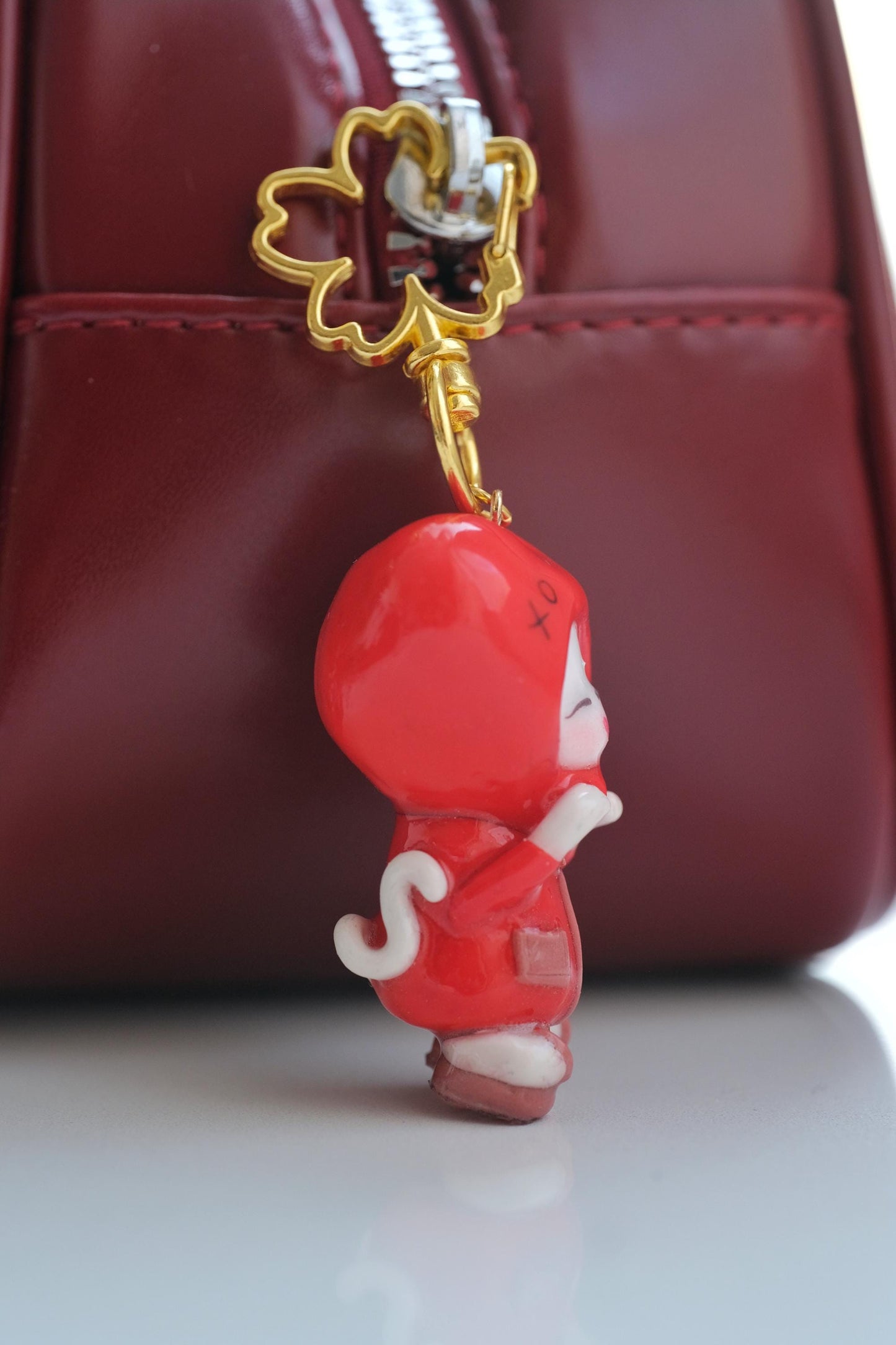 Handmade Kittie in Red Heart Costume Keychain