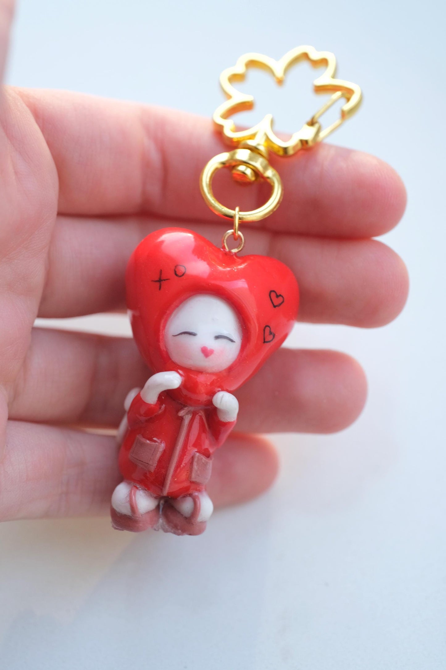 Handmade Kittie in Red Heart Costume Keychain