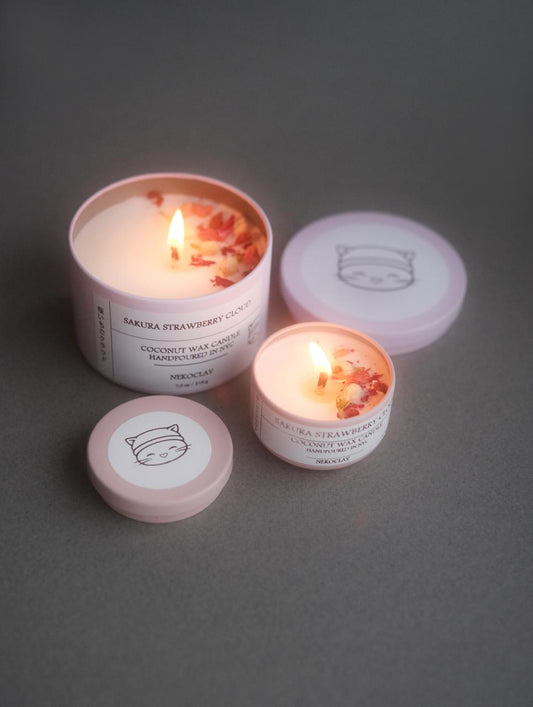 Sakura Strawberry Cloud - Hand-Poured Coconut Candle with Lid