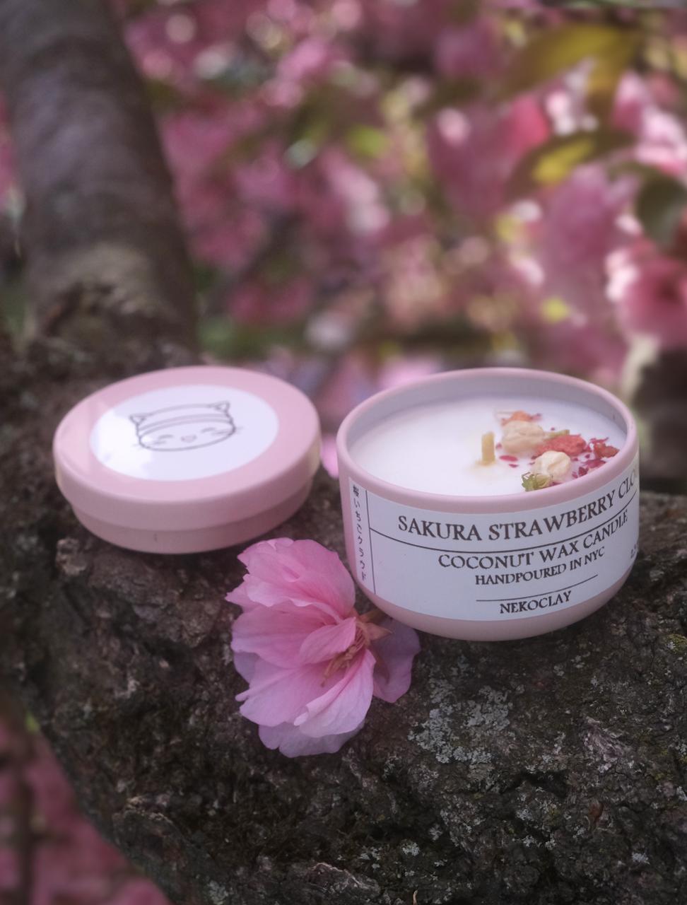 Sakura Strawberry Cloud - Hand-Poured Coconut Candle with Lid