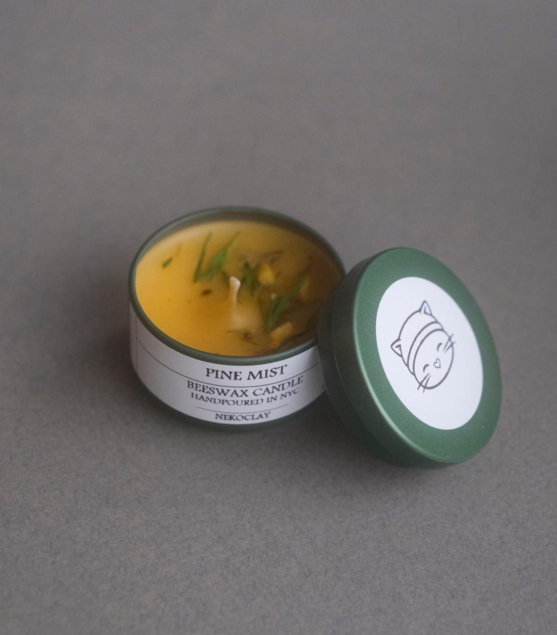 Pine Mist - Hand-Poured Beeswax Candle with Lid
