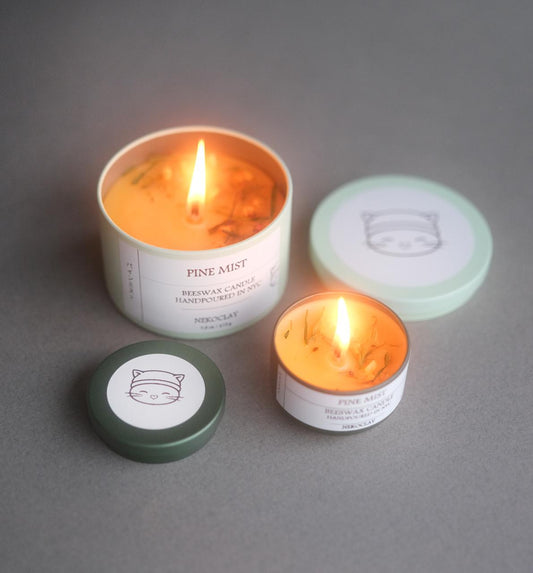 Pine Mist - Hand-Poured Beeswax Candle with Lid